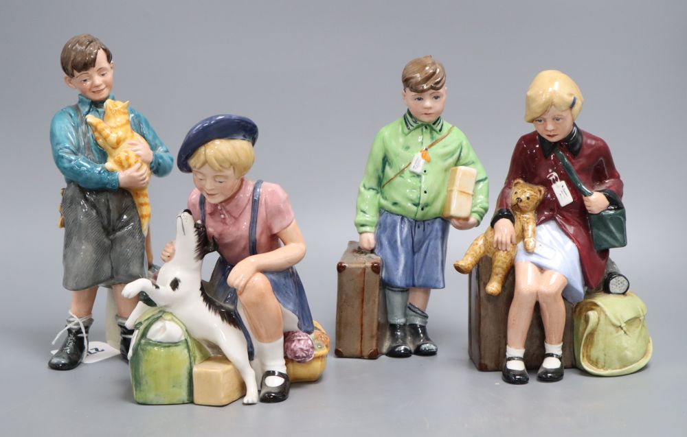 Royal Doulton figures - Limited Edition, Children of the Blitz 1990-92: Boy Evacuee HN3202, Girl Evacuee HN3203, Homecoming HN3295 and